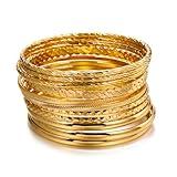 RINTOLER 12Pcs Gold Bangles for Women - Multi Layer Stackable Textured Gold Bracelets Boho Jewelrys Set.