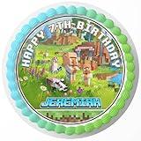 7.5 Inch Edible Cake Topper – Craft Kids Blocks Game Legends EF Themed Birthday Party Collection of Edible Cake Decorations round