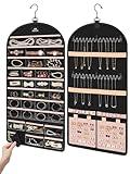 MATEIN Hanging Jewelry Organizer with Detachable Travel Jewelry Pouch, Tangle Free Necklace Hanger Wall Mount with Metal Hook, Large Earring Storage Holder for Bracelet Ring Display, Gifts for Her