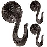 Sanbege Decorative Wall Hangers, Rustic Cast Iron Coat Hooks, Vintage Key Holder for Farmhouse, Entryway, Closet, Bedroom, Living Room, Pack of 3