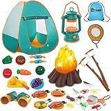 Mitcien Kids Camping Gear Set with Play Tent Pretend Campfire Fruits Marshmallow Toys Camping Toys Toddlers Boys Girls Indoor Outdoor Explore Adventure Toys