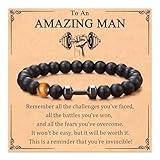 KOXMOON Dumbbell Bracelet Gifts for Men, Gym Accessories Inspirational Gifts Onyx Beads Gym Bracelets for Men, Fitness Barbell Bracelet Cool Gifts for Men Dad Husband Son Brother Friends