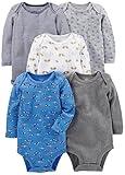 Simple Joys by Carter's Baby 5-pack Long-sleeved Bodysuits, Blue/Grey, 12 Months