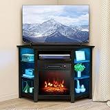 RELAX4LIFE Corner Fireplace TV Stand - Electric Fireplace Entertainment Center w/Heater Insert, LED Lights, APP Control & Adjustable Shelves, Media Console Cabinet for TVs up to 50’’ (Black)