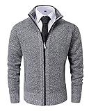 Vcansion Men's Classic Thick Knitted Cardigan Sweaters Long Sleeve Full Zip Sweater Light Grey L