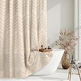 96inch Extra Long Beige Shower Curtain Modern Farmhouse Shower Curtain Bohemian Chic Tufted Chevron Textured Striped Minimalist Shower Curtains Woven Fabric Cute Beige Shower Curtains