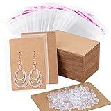 Earring Cards, Anezus 100 Pcs Earring Display Cards Earring Holder Cards with 200 Earring Backs and 100 Self- Sealing Bags for Earrings Necklace Jewelry Display, Kraft Color 3.5x2.4 Inches