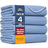 Utopia Bedding Waterproof Incontinence Bed Pads 34 x 36 Inches (Pack of 4, Blue), Washable and Reusable Underpads for Adults, Elderly and Pets, Absorbent Protective Pads