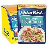 StarKist Chunk Light Tuna in Water, 2.6 oz Pouch (12 Pack) Ready to Eat Wild Caught Tuna, 17g Protein, 70 Calories Per Serving, Gluten Free, Soy Free, Kosher, Perfect for Salads, Keto Meals and Snacks