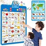 Electronic Interactive Double-Sided Alphabet Wall Chart, Talking ABC & 123 & Music & Learning Poster, Educational Toddlers Toys for Ages 2-4 Kids Gift, Best for Preschool Boys & Girls(Blue)