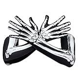 WTACTFUL Skeleton Gloves for Men Women Full Finger Bone Long Arm Length Gloves Ghost Skull for Halloween Party Dance Costume 03