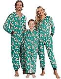 Ekouaer Christmas Onesie Matching Family Fleece Hooded One Piece Zipper Long Sleeve Pajamas with Pockets S-XXL Christmas Green 150