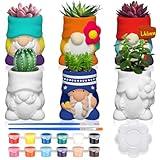 Beeveer 6 Sets Paint Your Own Gnomes Succulent Planter Cute Mini Unpainted Flower Pots DIY Paintable Succulent Pots for Christmas Classroom DIY Craft Project Activity