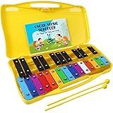 MINIARTIS Glockenspiel Xylophone | 25 Note Colorful Metal Keys Xylophone for Kids | Percussion Musical Instrument | Includes Music Songbook with 20 Songs, Yellow Carry Case