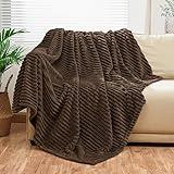 Bnuitland Brown Flannel Throw Blanket,300GSM Super Soft Fleece Stripe Pattern Sofa Blanket for Adults and Kids, Lightweight Cozy Bed Throw for Home Decor All Season