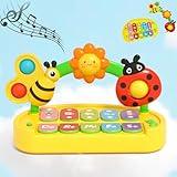 GeeKiPrime Baby Musical Toys 4-Mode Insect Piano with Lights, Press & Pop Bubbles, Sliding Beads, Adjustable Volume, Detachable & Portable, Educational Gift for 0+ Years Infants Toddlers