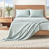 Great Bay Home Flannel Sheet Set Full Size - 100% Turkish Cotton, Double-Brushed, Winter Bed Sheets - Ultra-Soft, Cozy, 4-Piece Rustic Bedding Set (Light Blue)