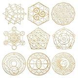 OLYCRAFT 9Pcs 1.6×1.6 inch Sacred Geometry Metal Energy Stickers Flower of Life Orgone Pyramid Stickers Golden Sticker for Scrapbooks DIY Resin Crafts Phone & Water Bottle Decoration