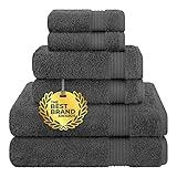 Cotton Paradise 6 Piece Towel Set 100% Cotton Soft Absorbent Turkish Towels for Bathroom 2 Bath Towels 2 Hand Towels 2 Washcloths, Dark Gray Towel Set