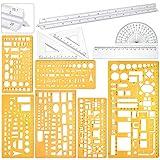 Zonon 10 Pcs Plastic Drawing Template Ruler Geometric Drawing 12 Inch Triangular Aluminum Architect Scale Measuring Templates Building Geometric Kit Plastic Ruler for Drafting(Yellow, Simple Style)