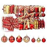 SHareconn 106PCS Christmas Balls Ornaments Set, Colorful Shatterproof Plastic Decorative Baubles for Xmas Tree Decor Holiday Wedding Party Decoration with Hanging Hooks, Red & Gold