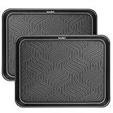 Boot Tray for Entryway Indoor, Heavy Duty Shoe Mat Tray 2 Packs, 16.8"x12.8" Waterproof Shoe Tray with Raised Edge, Outdoor Multi-Purpose Tray for Boots, Shoes, Garden, Pets (Black)