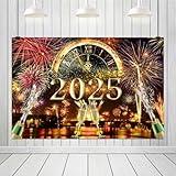 ZJRBJB 10x8ft Happy New Year Backdrop Cheers to The New Year Clock Count Down Champagne Colorful Fireworks Background for Family Christmas New Year Festival Celebration