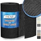 BAGAIL Drawer and Shelf Liner, 12 in X 10 Ft Non-Adhesive Shelf Liners for Kitchen Cabinets, Thick Strong Grip Liners for Desk, Shelves, Bathroom Drawers, Cabinet Protection - Black