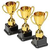 Playbees Fun Gold Plastic Trophies - 3 Pack - 7 Inch - Award Trophy Cup Set for Superstar Kids - Champion Celebrations, Sports Galore, and Victory Vibes - Desktop Toy