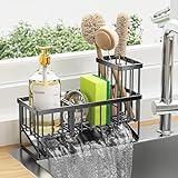 Cisily Kitchen Sink Caddy, Sponge Holder for Kitchen Sink, Kitchen Sink Organzier and Storage with High Brush Holder, Rustproof 304 Stainless Kitchen Gadgets Sink Accessories, Organizadores de Cocina