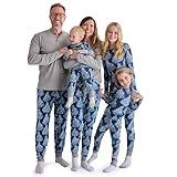 HonestBaby Family Matching Holiday Pajamas Organic Cotton for Men, Women, Kids, Toddlers, Baby Boys, Girls, Unisex Pets, Blizzard Blue, Medium