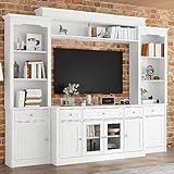 FAMAPY Large Entertainment Center with Bookshelves for TVs up to 60", Media Center with Doors and Shelves, TV Entertainment Center with Bridge, TV Hutch for Living Room White (104.3”W x 17”D x 82.3”H)