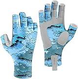 Riverruns UPF 50+ Fishing Gloves UV Protection Fingerless Sun Gloves Men Women for Outdoor, Kayaking, Rowing, Driving, Hunting(CamoBlue, XL)