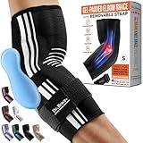 DR. BRACE® Elite Elbow Brace Support, Breathable Elbow Compression Sleeve with Gel Pad for Golfer's, Tennis Elbow & Tendonitis Treatment & Pain Relief 2024 (Black-White, Small)