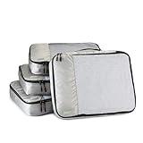 Amazon Basics 4 Piece Packing Cubes Travel Organizer Set with Double Zipper, Mesh Top, Large, Gray