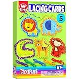 KRAFUN Beginner Preschool Lacing Card Kit for Kids Arts & Crafts, 5 Easy Safari and Animal Lacing Projects, Lacing Cards for Toddlers, Fine Motor Skills Training Toys