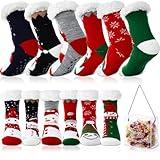 Chicingyou 6 Pairs Christmas Fuzzy Slipper Socks with Plastic Gift Box Fluffy Sherpa Thermal Socks with Gripper for Women Men (Snowman)