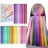 24PCS Colored Clip in Hair Extensions Birthday Gift for Girls Age 4 5 6 7 8-10-12 Year Old, 20Inch Colorful Hair Accessories Rainbow Hairpieces Christmas Stocking Stuffers for Girls Easter Valentines