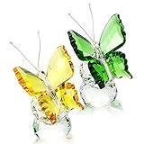 H&D HYALINE & DORA Handmade Crystal Flying Butterfly Figurine Collectible, Glass Butterfly Figurines and Statues, Table Centerpiece Crystal Paperweight Decorative，Pack of 2