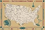 Native American Tribes State Icons Map Native Indigenous People Photo Map Nation Border Wall History Colonial Vintage Retro Cool Wall Art Print Poster 16x24