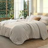 Bedsure King Size Comforter Set, Beige Soft Prewashed Bedding for All Seasons, 3 Pieces GentleSoft™ Warm Down Alternative Bed Set, 1 Lightweight Comforter (104"x90") and 2 Pillowcases (20"x36")