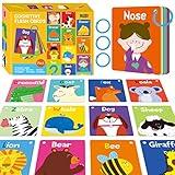 50 PCS Kid First Cognitive Flashcards,Double Sided Printed 7 in 1 Colorful Cards Alphabet,Numbers, Foods,Animals,Shapes,Colors with 3 Reclosable Rings,Learning Tool for Pre-K Kindergarten Toddlers