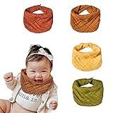 Chippi & Co pack of 4 soft earth tone color muslin cotton plain scarf baby bandana drool bibs for feeding and teething, 13''x6'' unisex infant, toddler absorbent bandanas drool baby bibs