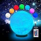 UooEA 3D Galaxy Ball Moon Lamp - 16 Colors Moonlight Globe Luna Night Light with Stand Remote & Touch Control Night Light Bedroom Decor for Kids Girls Boys Women Gifts (Moon-Mercury)