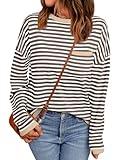 LILLUSORY Womens Sweaters 2025 Fall Fashion Clothes Outfits Striped Lightweight Oversized Ladies Cute Pullover Crewneck Long Sleeve Trendy Old Money Tops Clothing