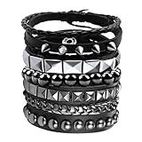 Ulekuke 4 Pcs Punk Rock Leather Studded Bracelets for Men Women 80s Gothic Spike Cuff Bracelet Set Emo Accessories for Rocker Outfits(BKQ-SR)