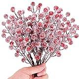 24 Pieces Artificial Holly Berry Stems 9" Christmas Berry Picks Sprays Snowy Fake Red Berries for Christmas Tree Branches Fillers Ornaments Valentine DIY Crafts Wedding Home Party Winter Decor (24)