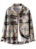ZAFUL Flannel Shirt for Men Ethnic Style Aztec Print Work Pocket Wool Blend Long Sleeves Winter Shacket (Coffee L)