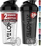 VELOMIX -2 Pack- 28 oz Protein Shaker Bottles for Protein Mixes - 2x Wire Whisk | Leak Proof Shaker Cups for Protein Shakes | Protein Shaker Bottle Pack | Shakers for Protein Shakes-Black&Transparent