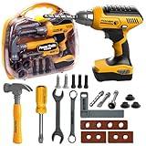 Playhiland Pretend Play Kids Construction Kits, Kids Tool Set with Electronic Toy Drill & Tool Box, Toy Tools for Kids 3 4 5 6 7 8 Year Old Boys & Girls